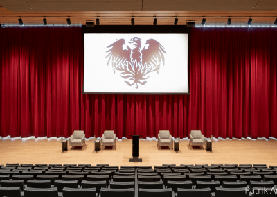 Rubenstein Forum - Friedman Hall with curtain and screen