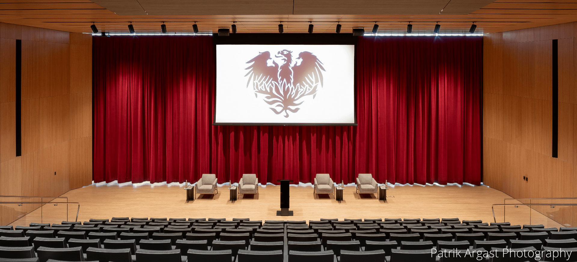 Rubenstein Forum - Friedman Hall with curtain and screen